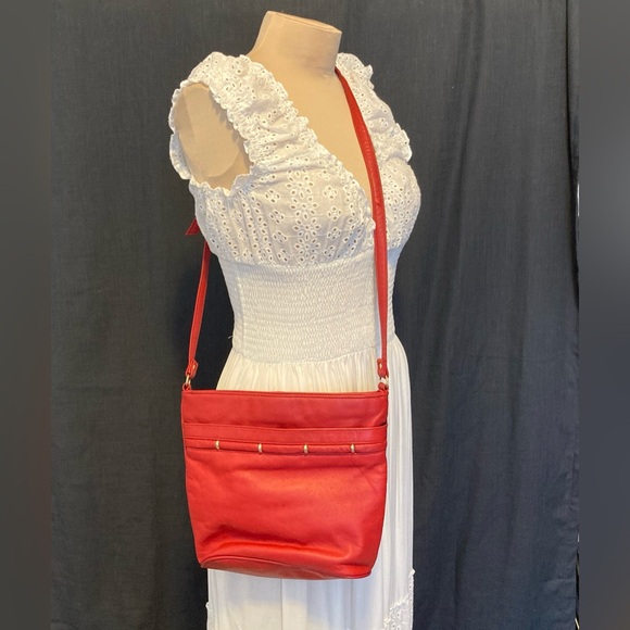 Handbags - Red Leather Shoulder or Crossbody Bag | Unbranded